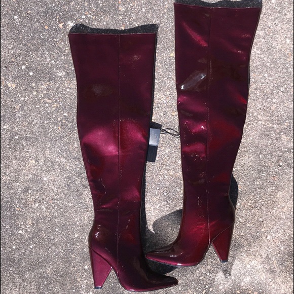 FOREVER 21 Faux Patent Leather Thigh-High Boots - Picture 2 of 8